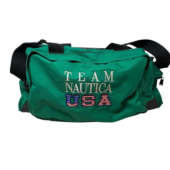 Nautica Team USA Vintage 90's Duffle Gym Travel Bag Retro Green Olympics 22